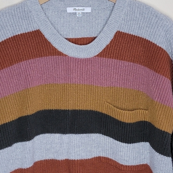 Madewell | Autumnal Striped Thompson Pocket Pullover Size XXL - Picture 3 of 6